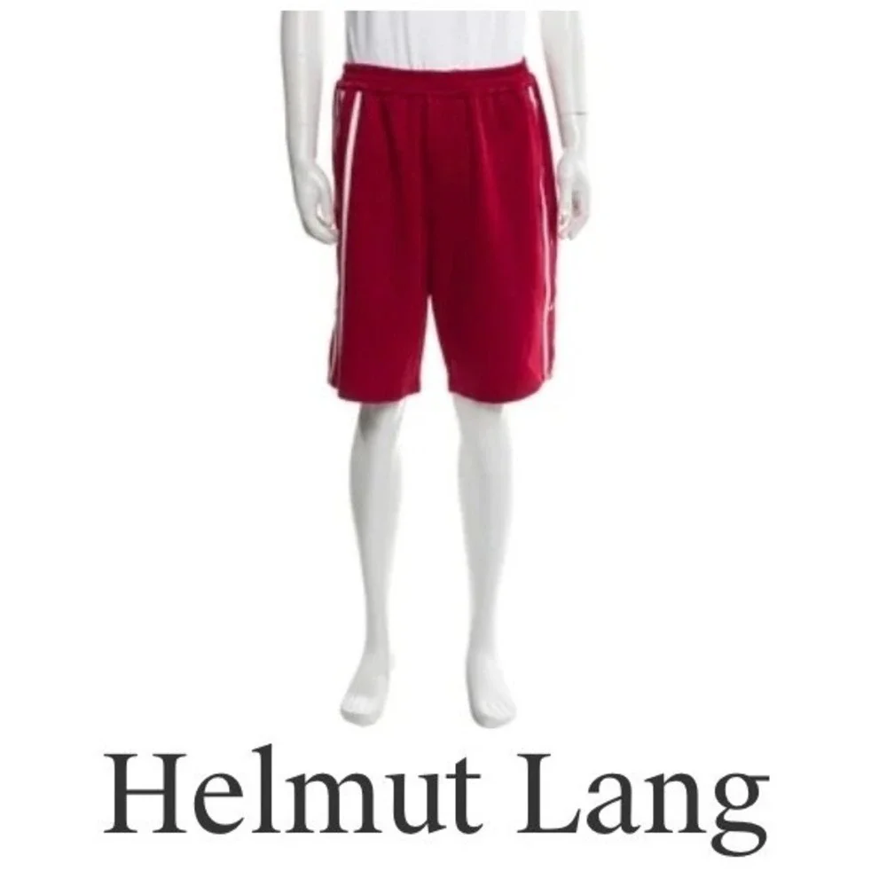 $345 Helmut Lang Track Shorts‎ Men's Small Red White Side Stripe Snap Button